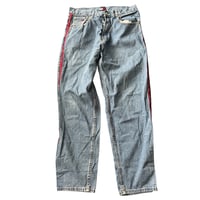 Image 1 of Vintage 90s Tommy Hilfiger Side Stripe Logo Baggy Jeans - 34x32 Red Tape Denim