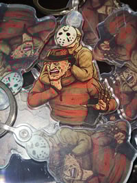 Image 2 of Horror Slasher Combo Pack: Michael Myers, Jason Voorhees Stickers, Keychain+ Print!