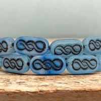 Image 1 of Czech Glass Oval Beads 18x9mm – Blue with Black & Gold Detail – Set of 3