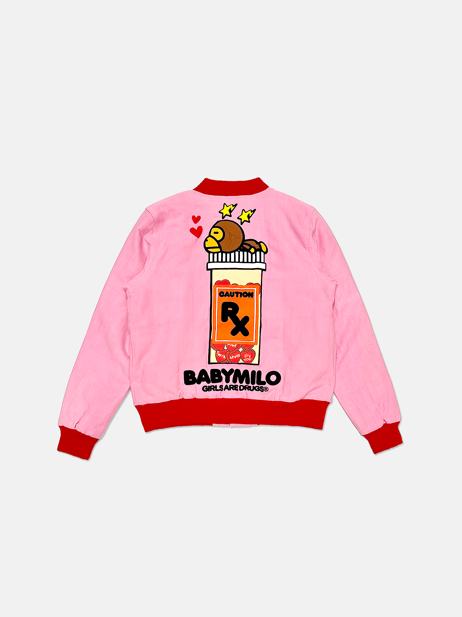 Image of GIRLS ARE DRUGS® x BABY MILO® VARSITY BOMBER JACKET - PINK
