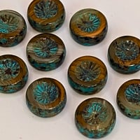 Image 2 of Czech Glass 12mm Table Cut Rounds – Kiwi Travertine Rustic Mix – 5 or 10 Beads