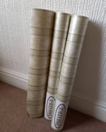 1980s Vintage Prestige Wallpaper Rolls - Embossed Sage Green Gold Stripe - (Sets of 2 or 3 Rolls) thumbnail 15