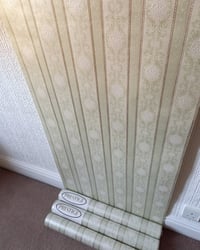 1980s Vintage Prestige Wallpaper Rolls - Embossed Sage Green Gold Stripe - (Sets of 2 or 3 Rolls) – detail view 4