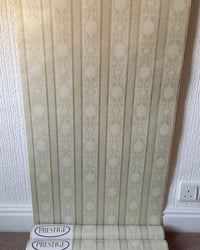 1980s Vintage Prestige Wallpaper Rolls - Embossed Sage Green Gold Stripe - (Sets of 2 or 3 Rolls) – detail view 5