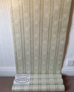 1980s Vintage Prestige Wallpaper Rolls - Embossed Sage Green Gold Stripe - (Sets of 2 or 3 Rolls) thumbnail 6