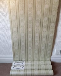 1980s Vintage Prestige Wallpaper Rolls - Embossed Sage Green Gold Stripe - (Sets of 2 or 3 Rolls) – detail view 6