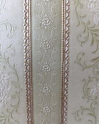 1980s Vintage Prestige Wallpaper Rolls - Embossed Sage Green Gold Stripe - (Sets of 2 or 3 Rolls) – detail view 7