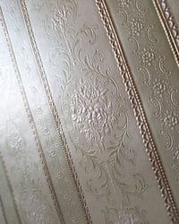 1980s Vintage Prestige Wallpaper Rolls - Embossed Sage Green Gold Stripe - (Sets of 2 or 3 Rolls) – detail view 8