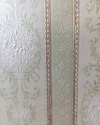 1980s Vintage Prestige Wallpaper Rolls - Embossed Sage Green Gold Stripe - (Sets of 2 or 3 Rolls) – detail view 10