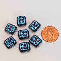 Image 3 of Ruby Red Travertin Cushion Beads – 11x12mm Czech Glass (Set of 7)