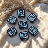 Image 1 of Ruby Red Travertin Cushion Beads – 11x12mm Czech Glass (Set of 7)