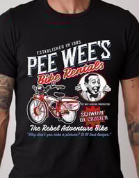 Image 1 of Pee Wee Herman bike rentals t-shirt unisex Pee Wee’s Big adventure. Soft style Tshirt