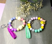 Image 1 of Handmade Beaded Wristlet Keychains, tassel, purse, bee, key, keys, gift, clip, bag charm, backpack