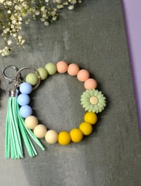 Image 3 of Handmade Beaded Wristlet Keychains, tassel, key ring, panda, flower, keys, gift, bag charm, backpack