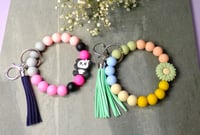 Image 1 of Handmade Beaded Wristlet Keychains, tassel, key ring, panda, flower, keys, gift, bag charm, backpack
