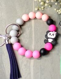 Image 2 of Handmade Beaded Wristlet Keychains, tassel, key ring, panda, flower, keys, gift, bag charm, backpack