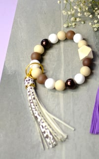 Image 2 of Handmade Beaded Wristlet Keychains, tassel, bear, purple, key, keys, clip, backpack, bag charm, cow