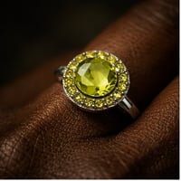 Image 4 of Pineapple Cut Peridot & Yellow Sapphire Halo Cocktail Ring
