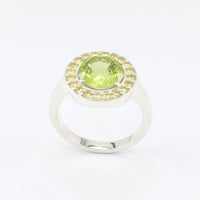 Image 8 of Pineapple Cut Peridot & Yellow Sapphire Halo Cocktail Ring