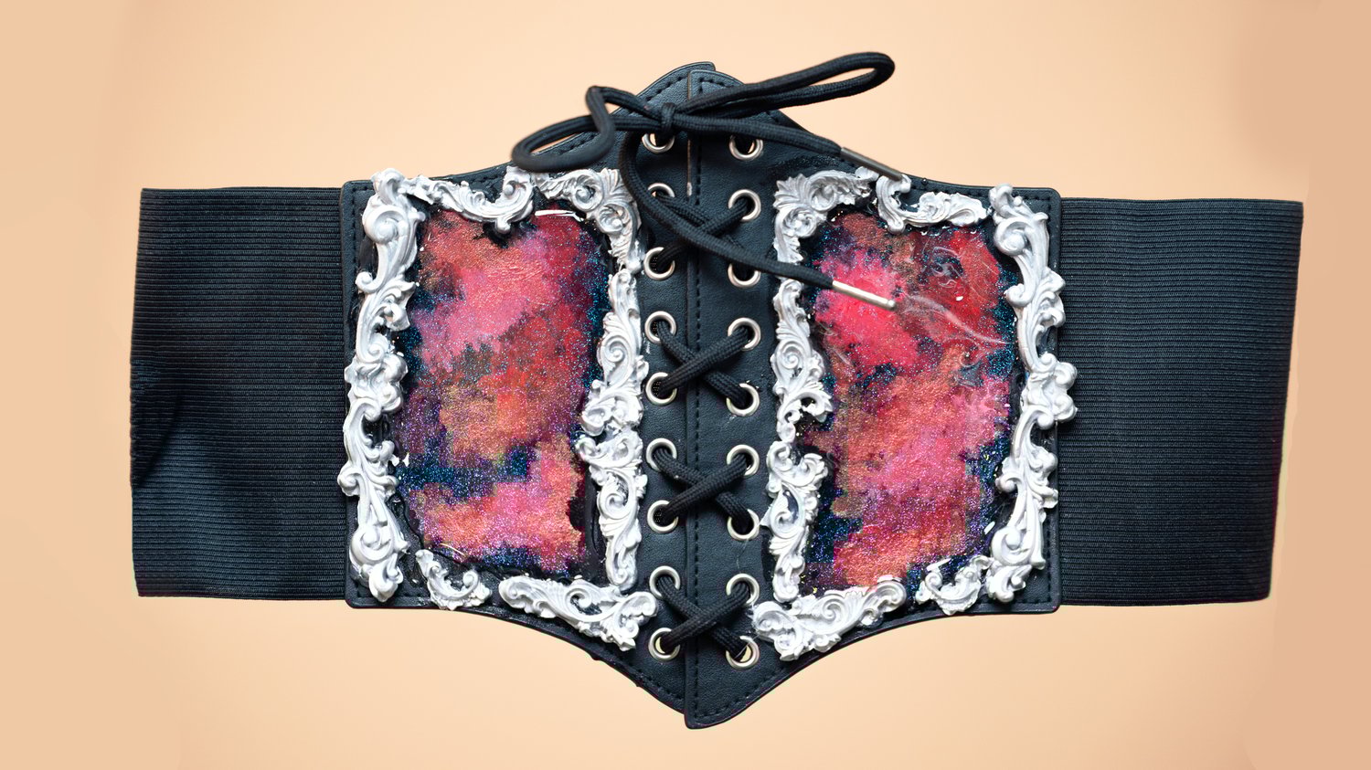 Image of Hand Painted Crimson Corset Belt Medium 
