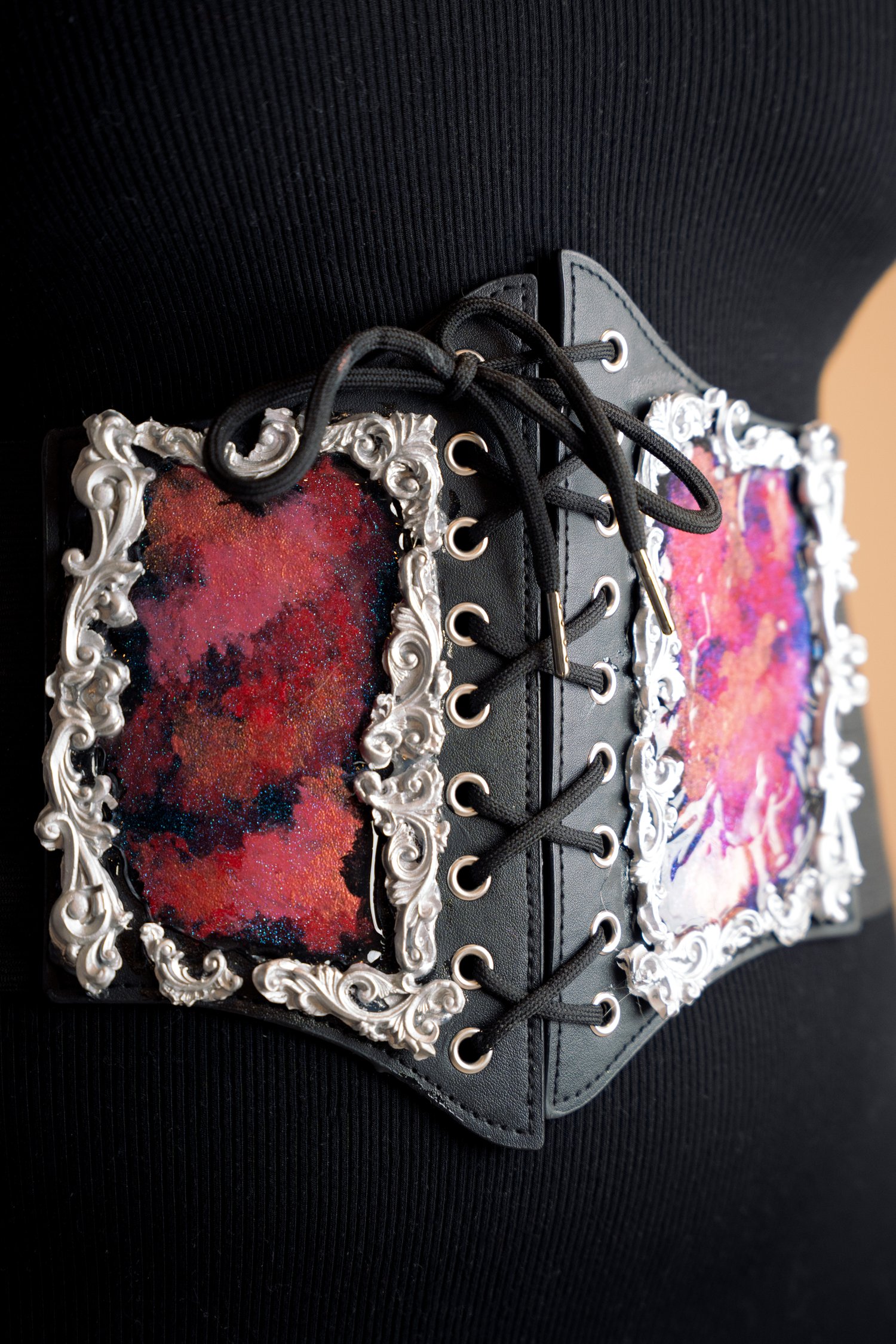Image of Hand Painted Crimson Corset Belt Medium 