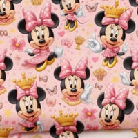 Image 1 of CROWNED PRINCESS MINNIE MOUSE FABRIC BY THE YARD 