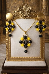 Image 3 of Royal Noir & Sunburst Crystal Statement Set – Black and Yellow Beaded Necklace & Earrings