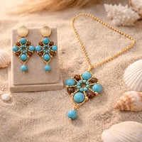 Image 2 of Turquoise Royale Crystal Set – Gold-Tone Statement Necklace & Earrings