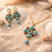 Image 3 of Turquoise Royale Crystal Set – Gold-Tone Statement Necklace & Earrings