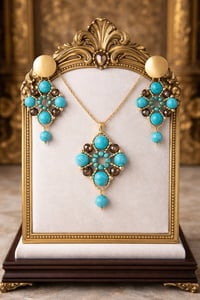 Image 4 of Turquoise Royale Crystal Set – Gold-Tone Statement Necklace & Earrings