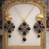 Image 3 of Midnight Aurora Crystal Set – Black & Iridescent Gold Statement Necklace and Earrings