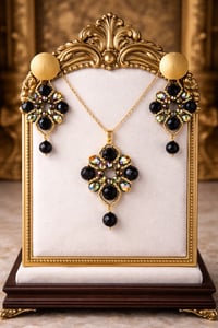 Image 4 of Midnight Aurora Crystal Set – Black & Iridescent Gold Statement Necklace and Earrings