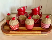 Image 1 of 🧁 Rustic Faux Cupcakes – Decorative Clay Strawberry Cupcake Set (Set of 3)