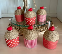 Image 2 of 🧁 Rustic Faux Cupcakes – Decorative Clay Strawberry Cupcake Set (Set of 3)