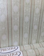 1980s Vintage Prestige Wallpaper Rolls - Embossed Sage Green Gold Stripe - (Sets of 2 or 3 Rolls) thumbnail 1