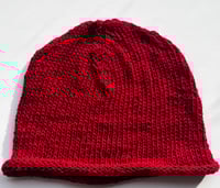 Image 2 of Bright Red Pure Linen Black Isle Beanie Hand Knitted