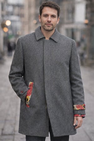 Image of Mens slim fit wool coat/skull design 