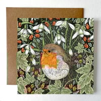 Image 1 of ROBIN AND SNOWDROP GREETING CARD