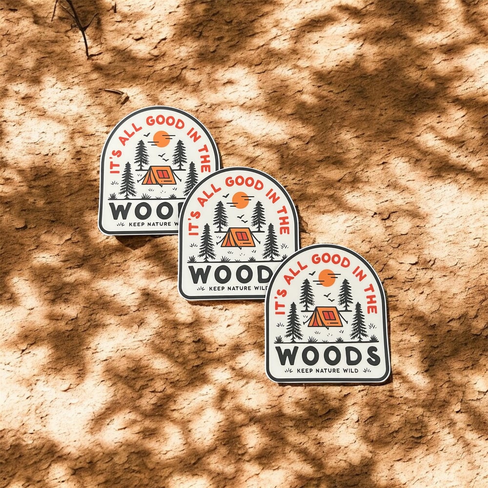 Image of 'All Good in the Woods' Camp Badge Sticker