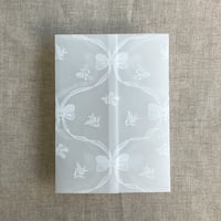 Image 2 of Genie floral bow white ink printed vellum wrap for 5x7 inches card PACK of 10