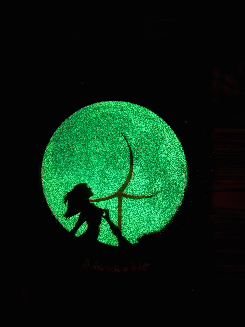 Image of "La Fesse Cachée de la Lune" phosphorescent cyanotype  