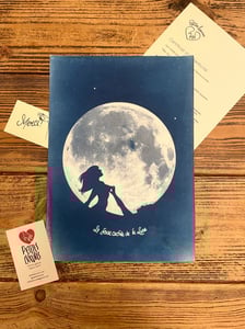 Image of "La Fesse Cachée de la Lune" phosphorescent cyanotype  