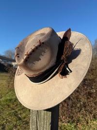 Image 3 of "Redeemed" Hand Burned Cross Hat outline in Paisley