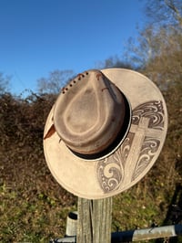 Image 4 of "Redeemed" Hand Burned Cross Hat outline in Paisley