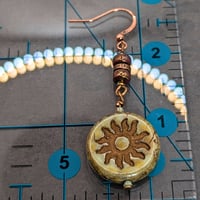 Image 2 of Chartreuse Sun Coin Earrings – Bronze Boho Drop