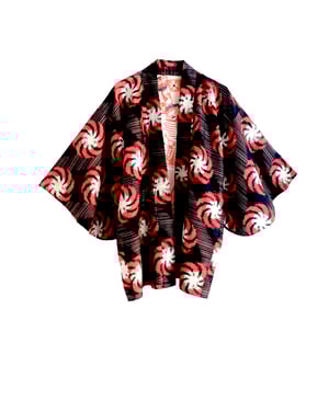 Image of Kort kimono dame af meisen silke - sort med Genji hjul.