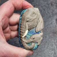 Image 1 of XXXL. Momma & Baby African Elephant - Flamework Glass Sculpture Bead