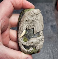 Image 3 of XXXL. Mom & Baby African Elephant - Flamework Glass Sculpture Bead