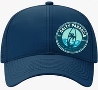 Image 2 of SALTY PARADISE SURFBOARD AND PALM LOGO QUICKDRY BASEBALL CAP