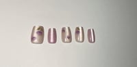 Image 1 of SHORT COFFIN PURPLE AND WHITE FLOWER NAILS